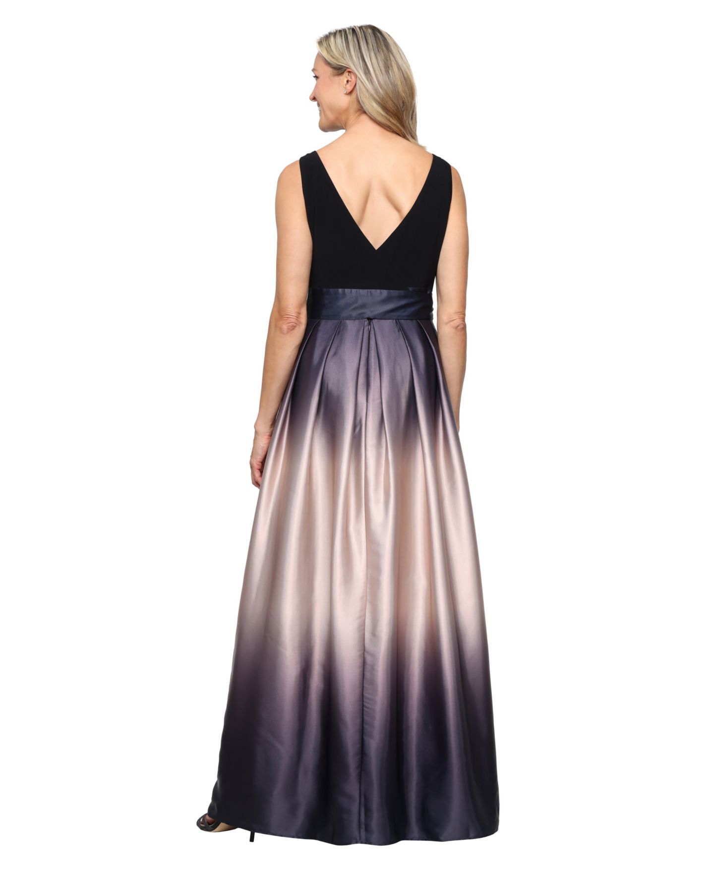 Женское платье SL Fashions Ombré Satin Bow Sash Gown, цвет: Чёрный шампань — фото 3