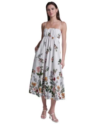 Women's Floral Print Square Neck Midi Dress