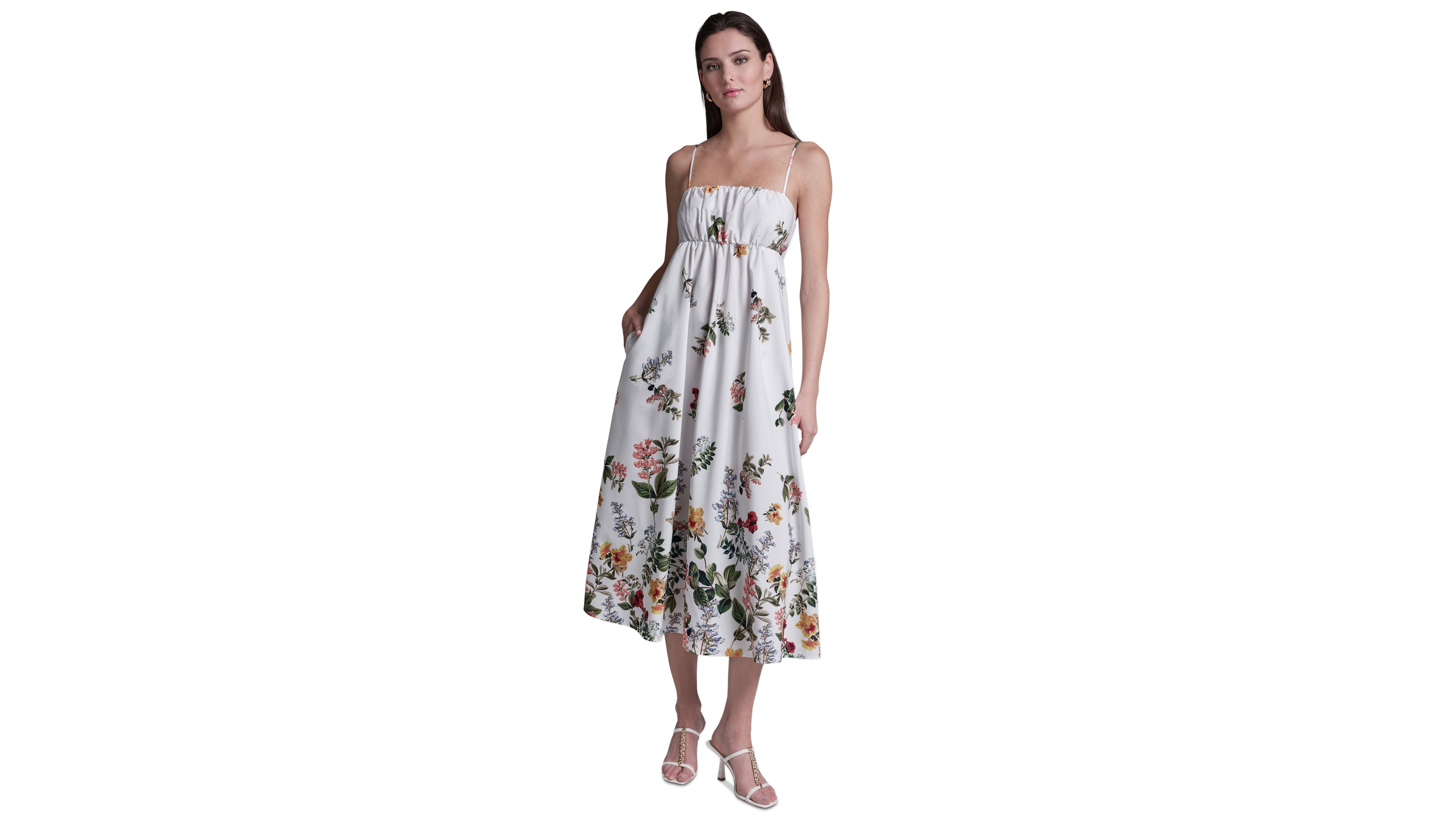 Bcbg Women's Floral Print Square Neck Midi Dress