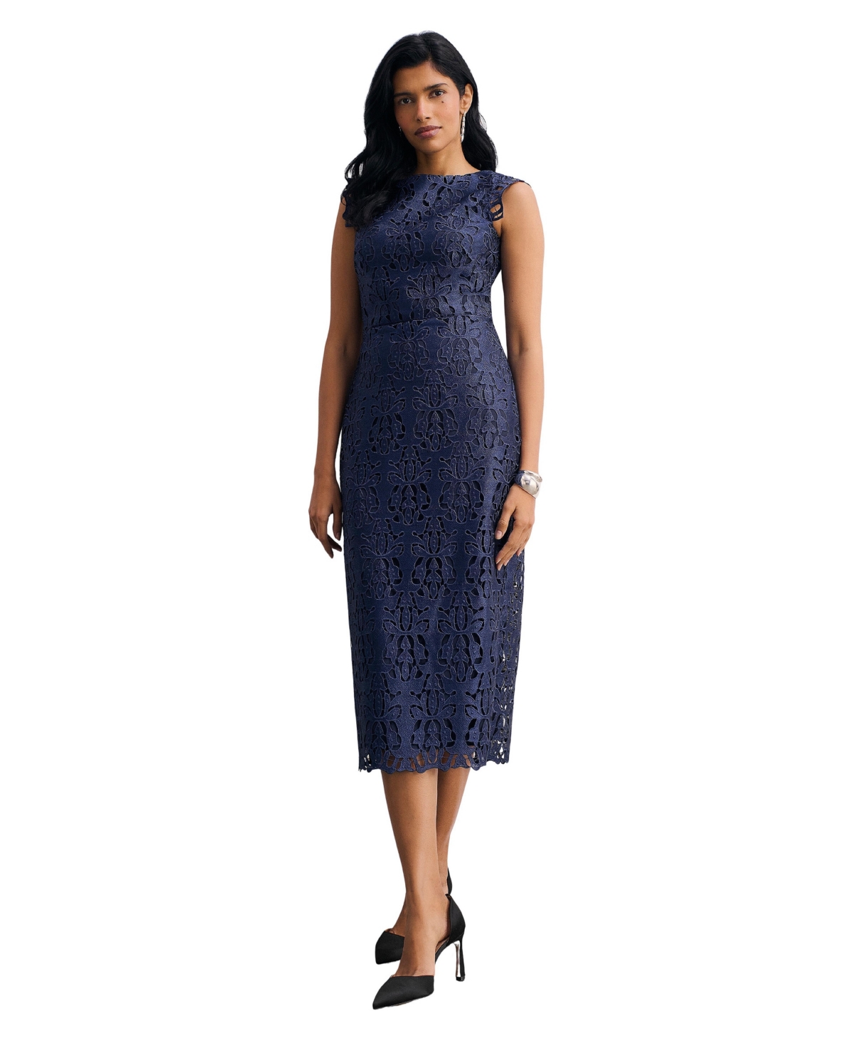 The Fold Women's Valencia Lace Scalloped Fit-and-Flare Midi Dress