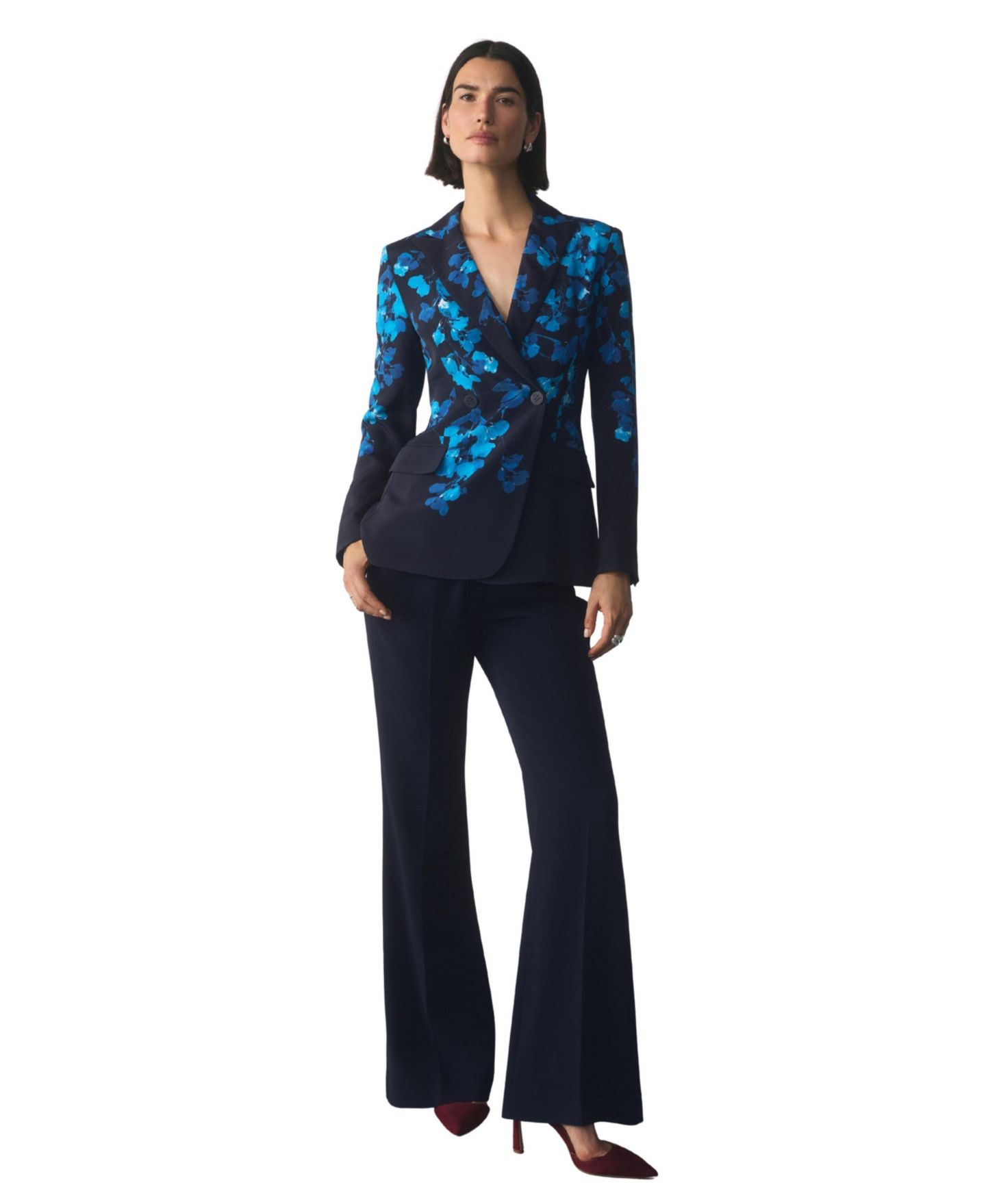 Женский пиджак The Fold Knighton Double-Breasted Floral-Print Silk Blazer, цвет: Тёмно-синий — фото 2