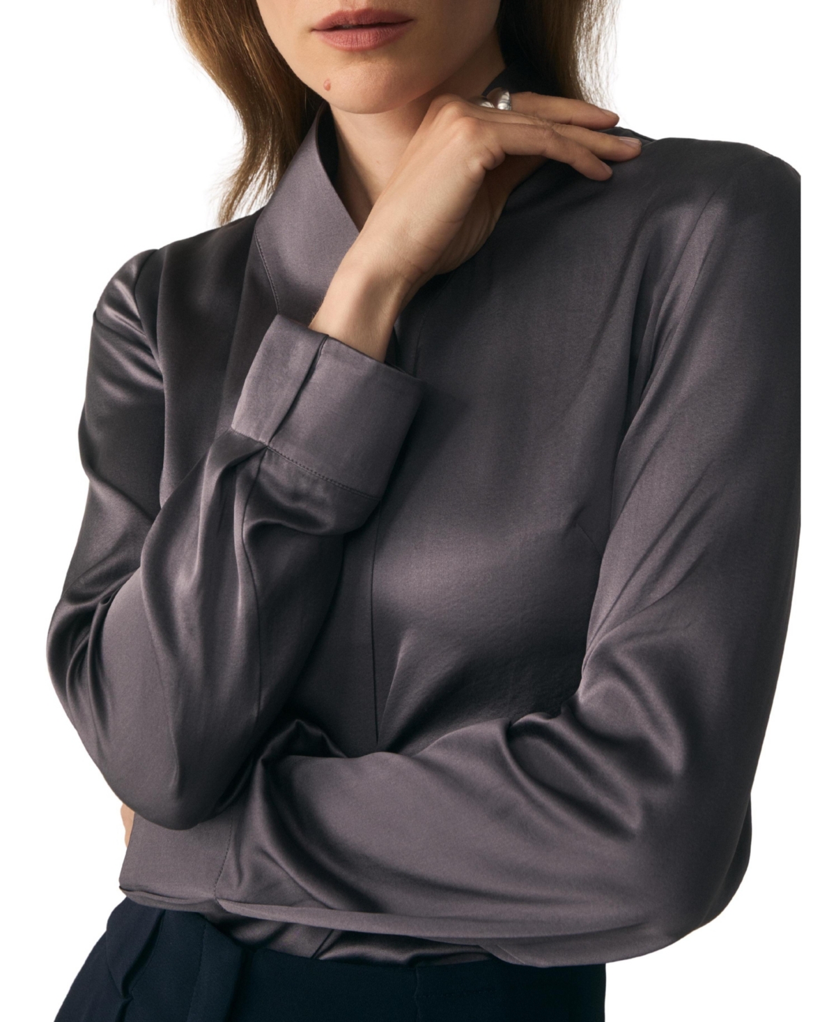 The Fold Women's Bowery Stretch Silk-Blend Long-Sleeve V-Neck Blouse