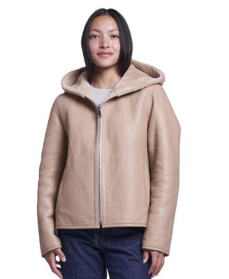 Women's Hooded Cropped Reversible Shearling Jacket