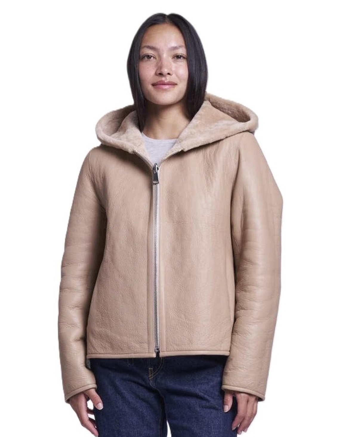 Blue Duck Women's Hooded Cropped Reversible Shearling Jacket