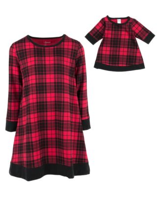 Toddler Girls' 2T-5T A-Line Long-Sleeve Matching Doll Cotton Dress, 2-Piece Set