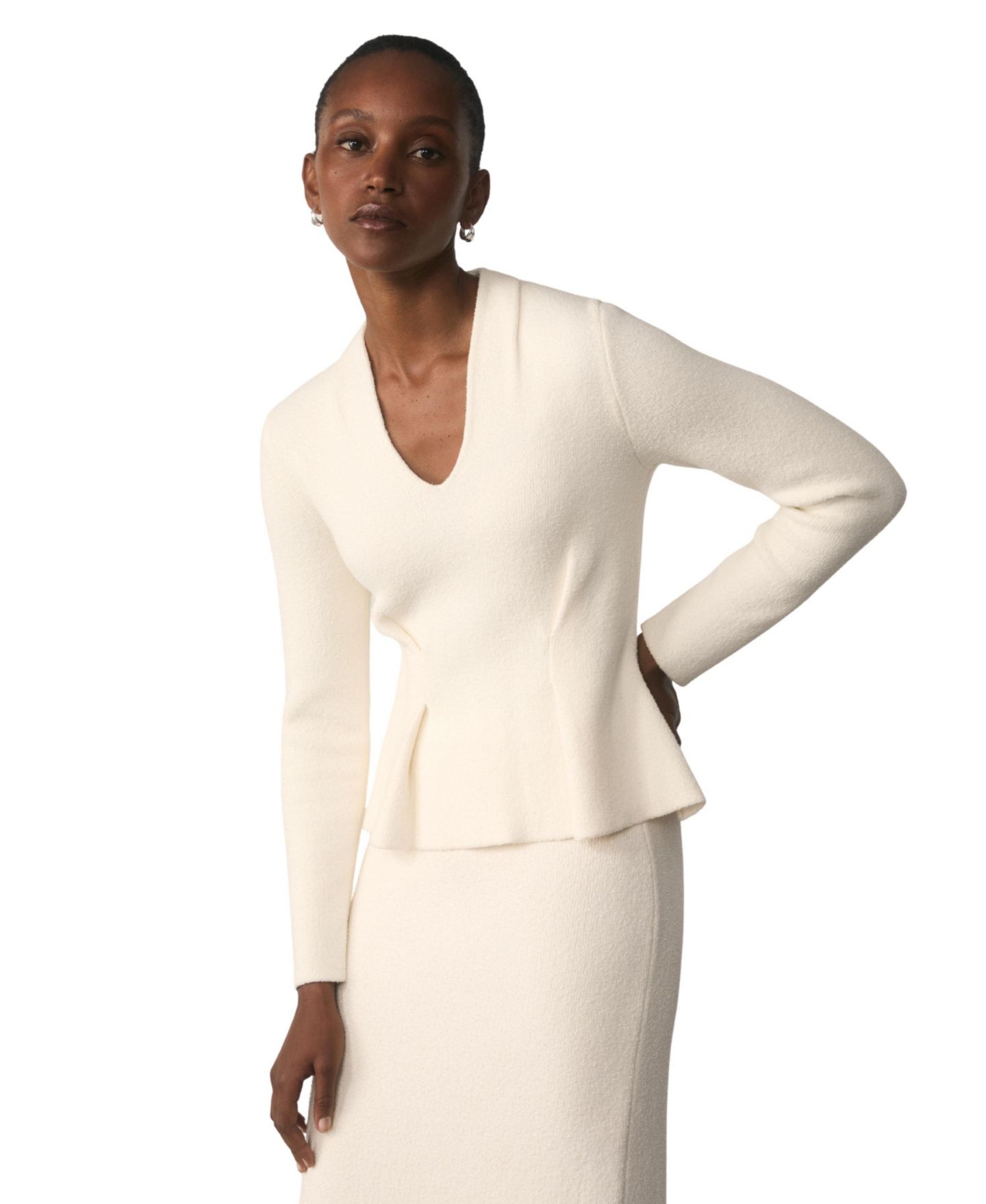 Женский топ The Fold Roveta Peplum V-Neck Long-Sleeve Cotton-Blend, цвет: Белый — фото 4