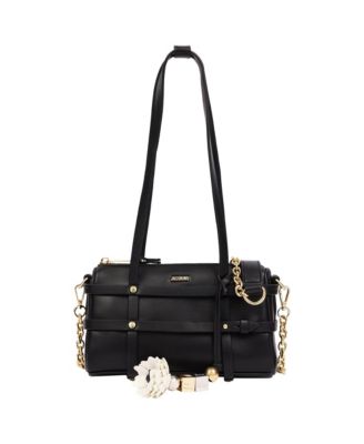 Women's Harness Medium Satchel Shoulder Bag with Convertible Chain Strap and Floral Charm