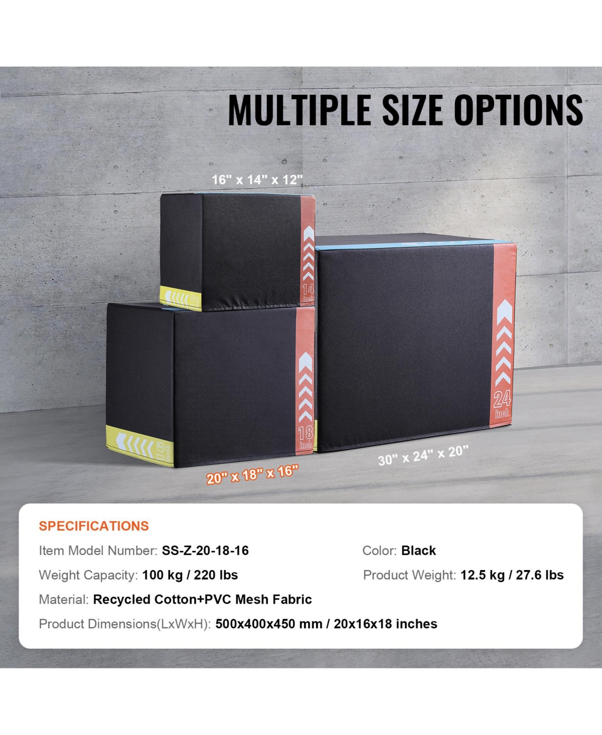 Sevorley 3-in-1 Soft Plyo Box, 20/18/16 in Adjustable Plyometric Jump Box for Home Gym