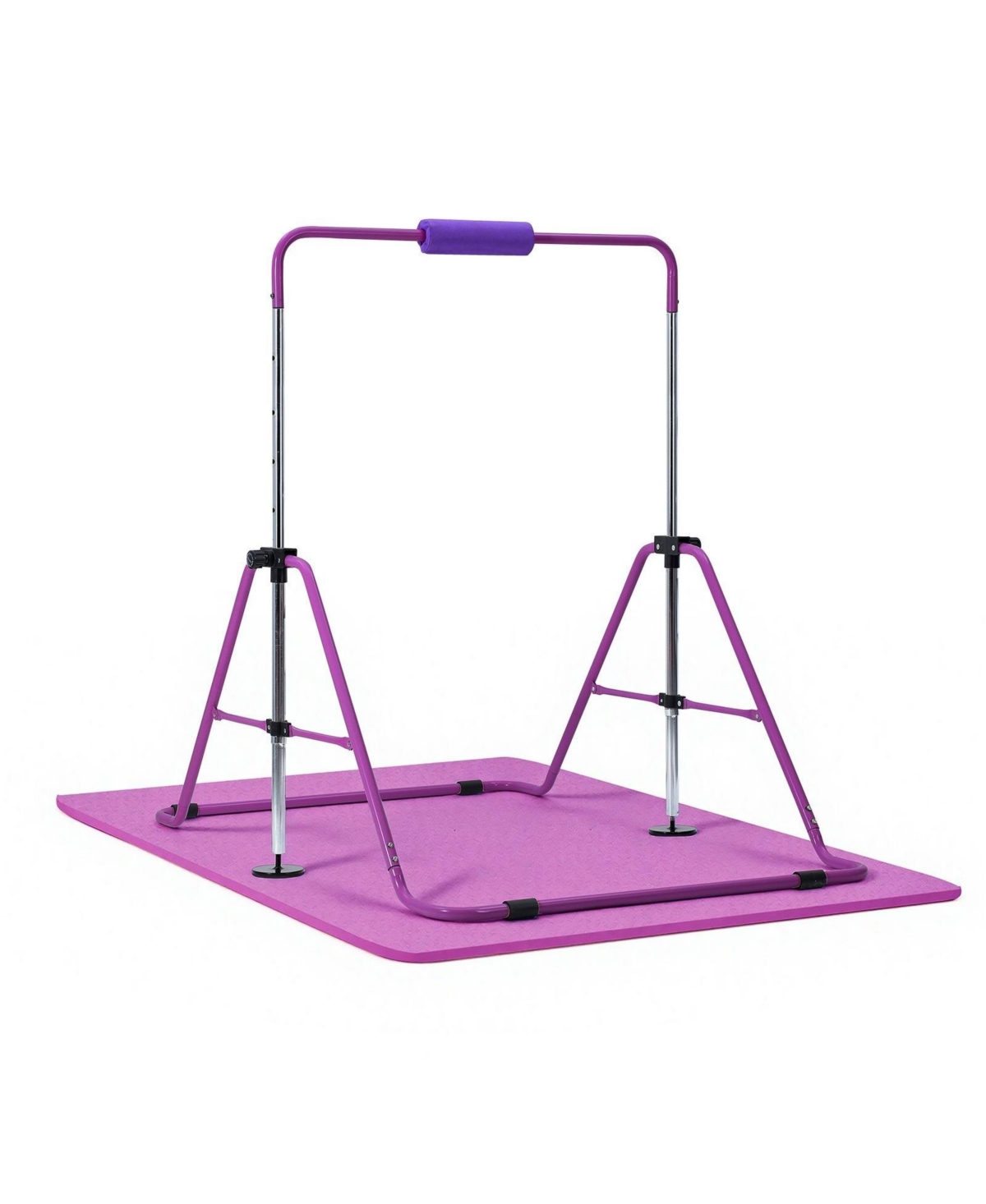 Sevorley Folding Gymnastic Bar for Kids, Adjustable Height Training Kip Bar with Mat - Purple