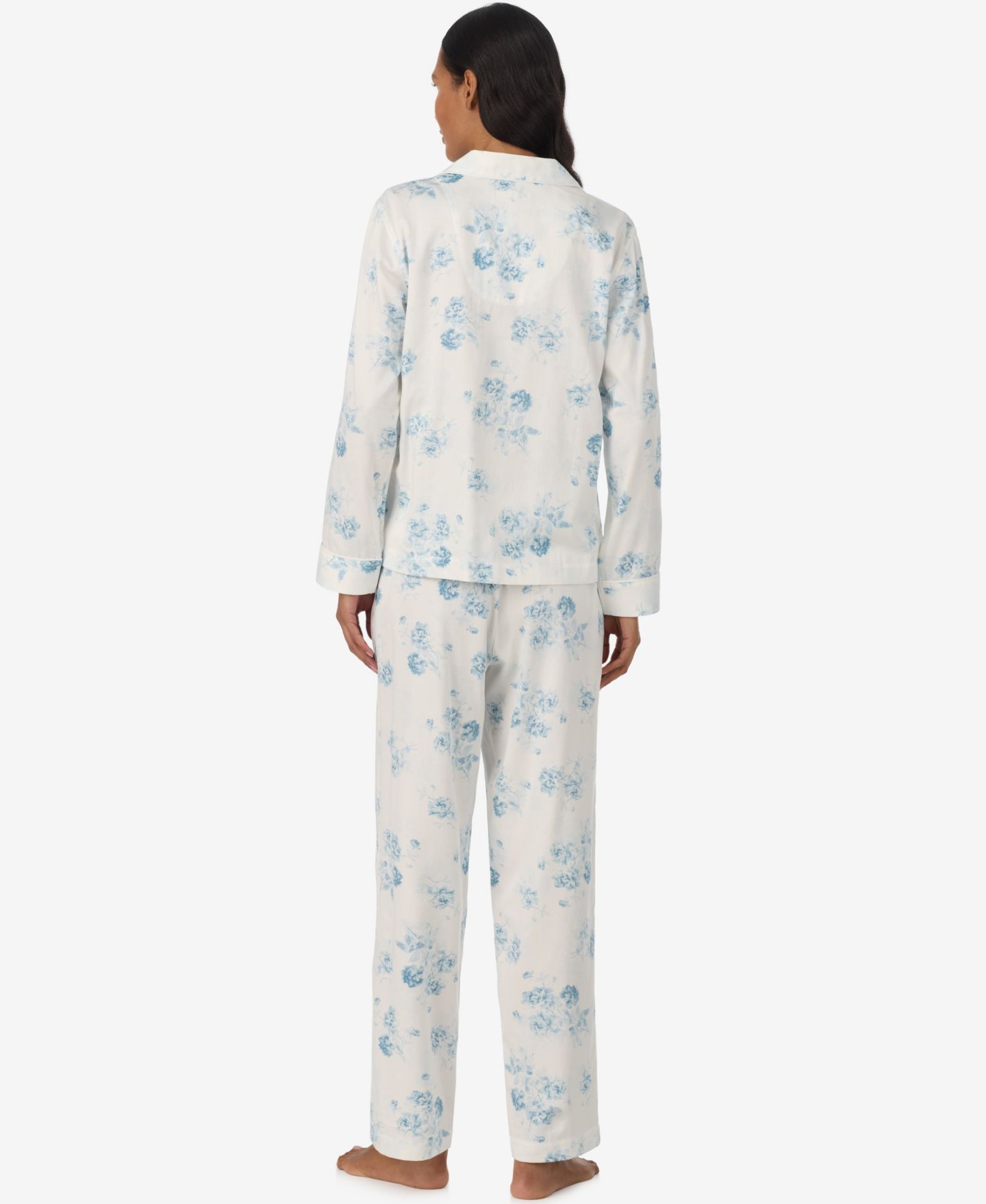 Женский пижамный комплект Lauren Ralph Lauren: топ с отложным воротником и брюки, цвет: Синий с принтом — фото 3