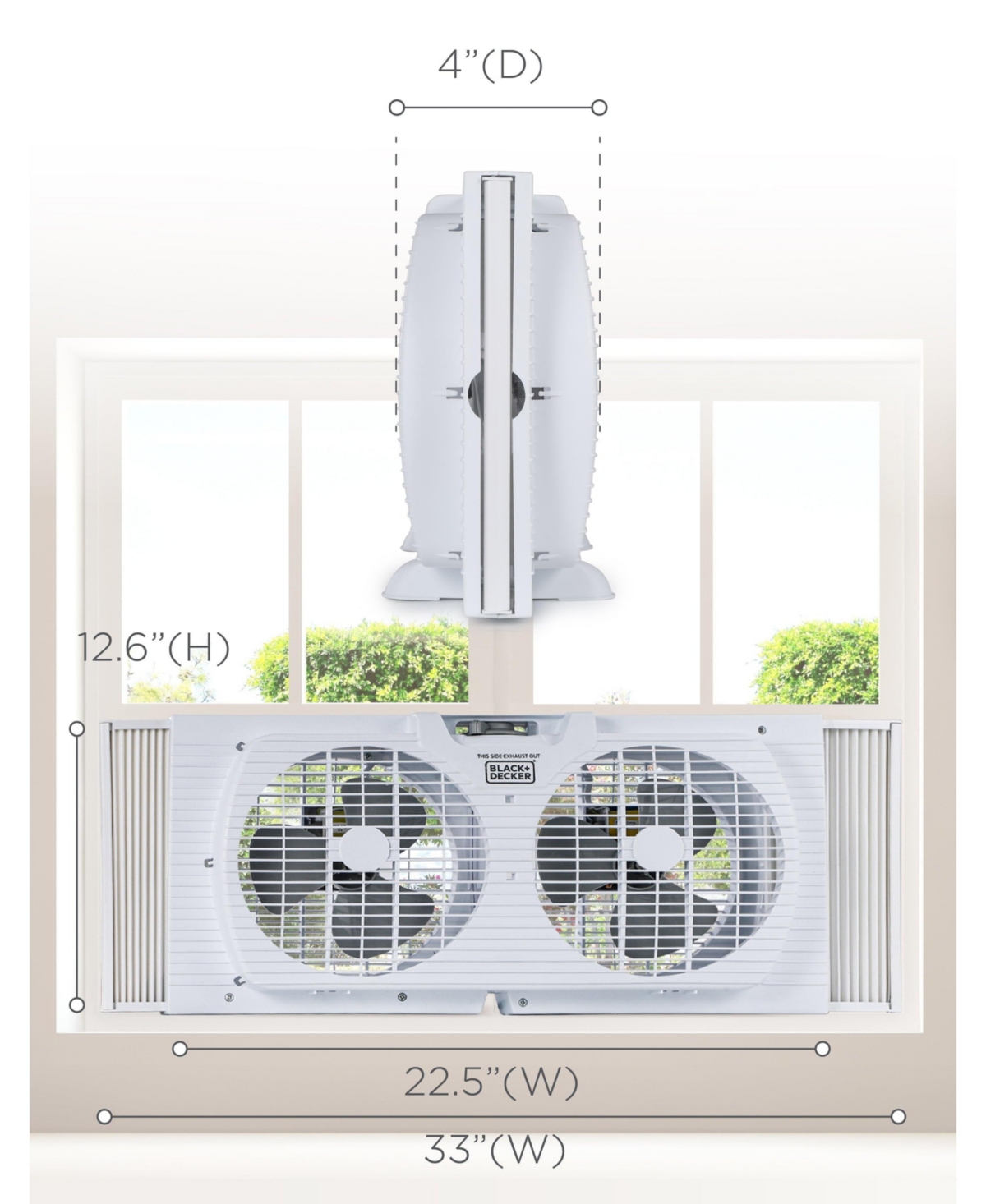Black+Decker 9 inch Dual Window Fan for Window Screen with 2 Speed Settings, White