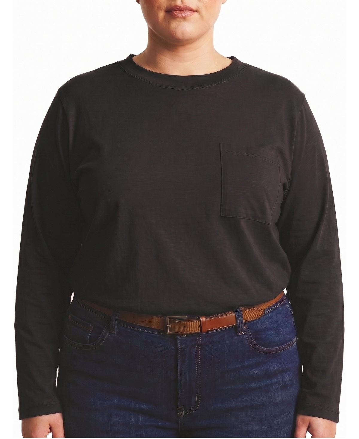 Universal Standard Plus Garcon Long-Sleeve Crewneck Chest Pocket T-Shirt
