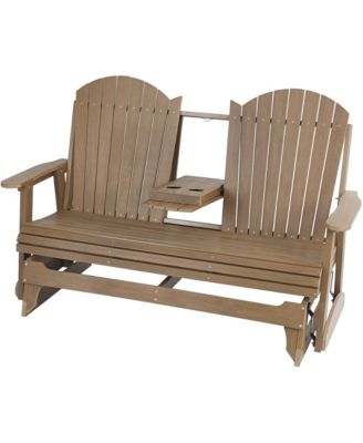 3 Seater HIPS Patio Glider Bench with Cup Holders, Weather Resistant Outdoor Glider Seat with Comfortable Backrest for Porch