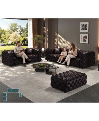  Modern Faux Leather 5-Seater Sectional Sofa Set with Ottoman