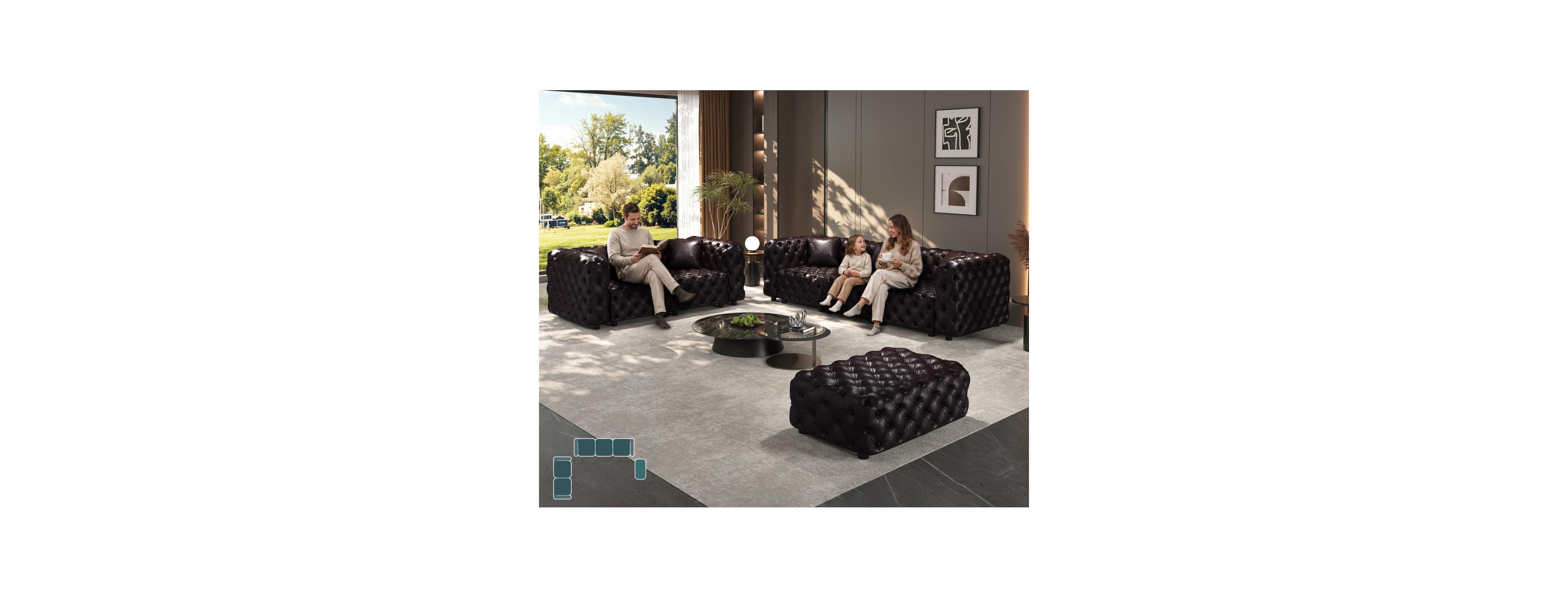 Streamdale Furniture Modern Faux Leather 5-Seater Sectional Sofa Set with Ottoman