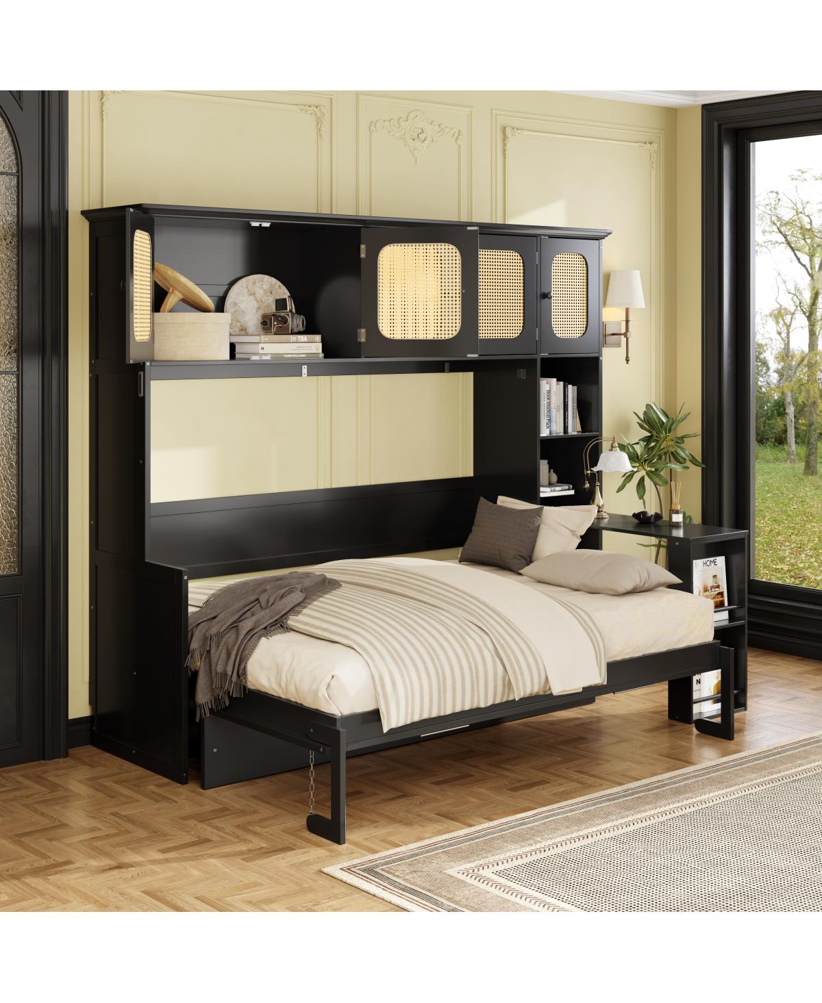 Streamdale Furniture Full Murphy Bed with Desk and Rattan Cabinets