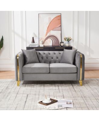 61" Velvet Tufted Chesterfield Loveseat with Gold Legs