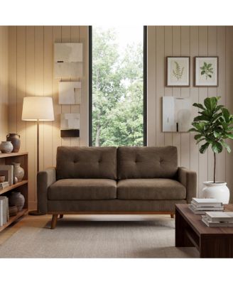 65" Modern Minimalist 2-Seater Sofa with Nubby Upholstery and Wood Legs