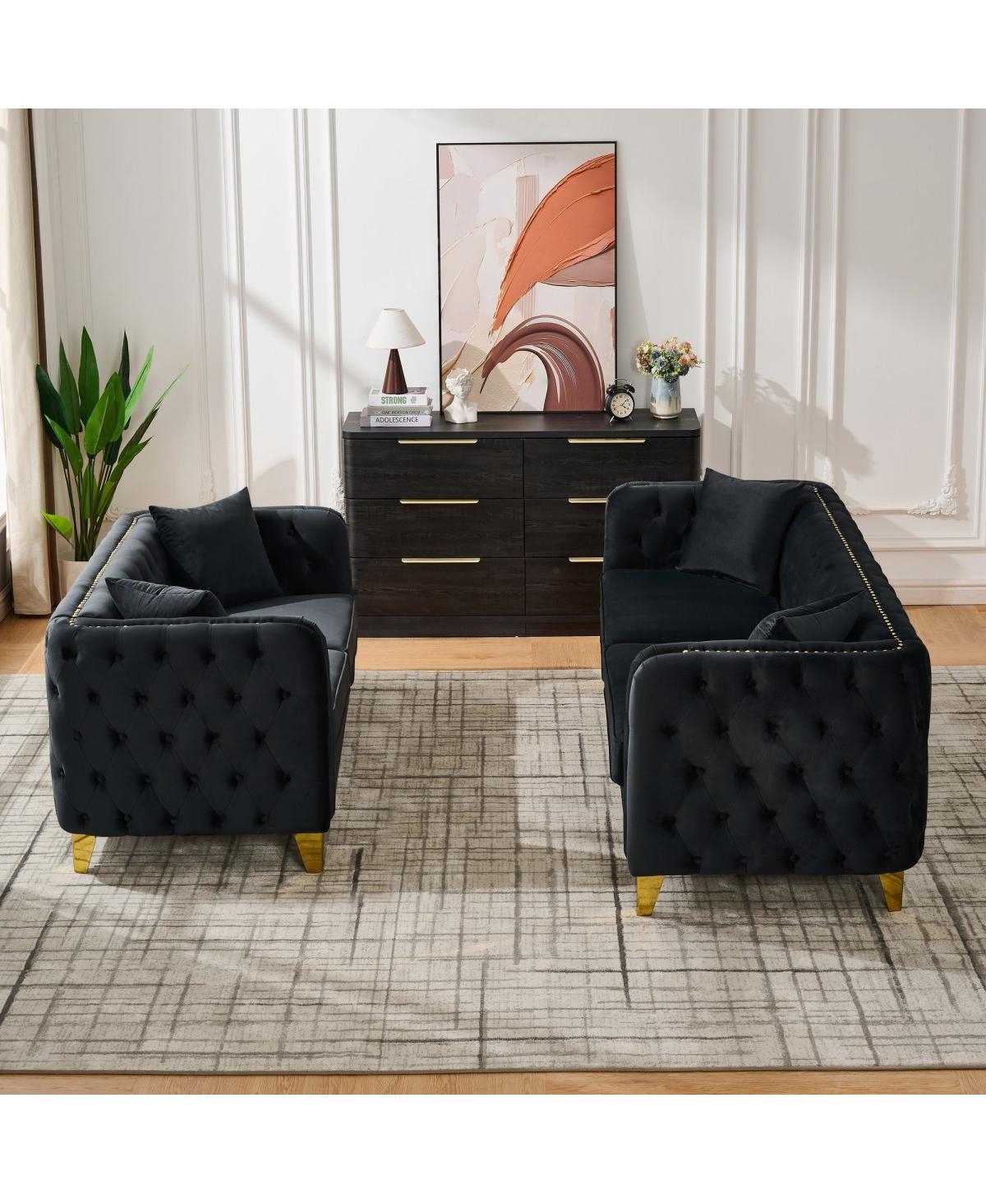Streamdale Furniture Velvet Chesterfield 3+2 Seater Sofa with Gold Legs