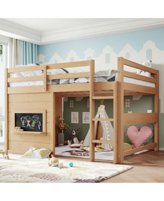  Full Size Loft Bed with Slide, Chalkboard, Bookshelf, and Safety Rails