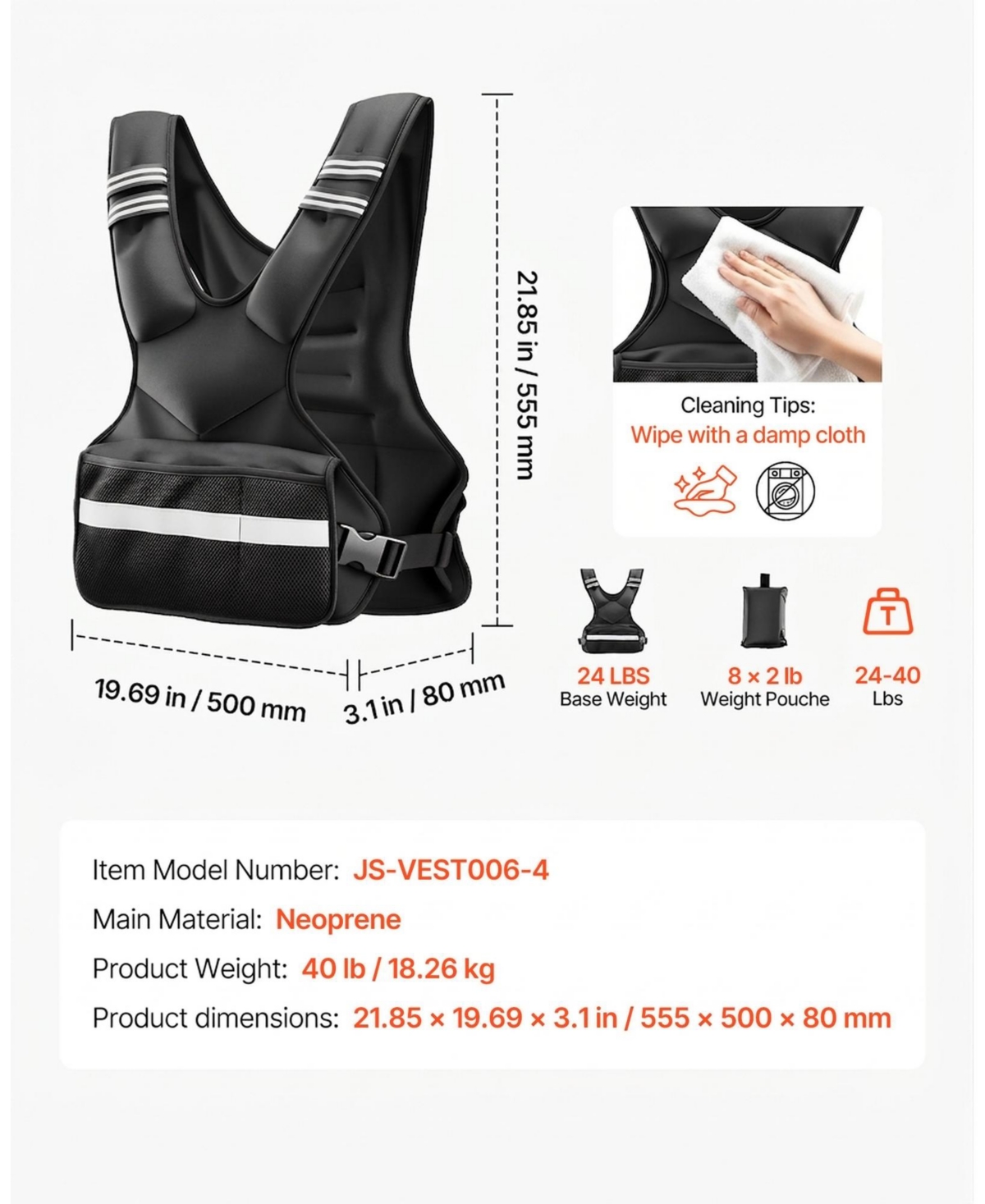 Hongge 24 to 40 lb X-Shape Weighted Vest Set with Eight Weight Packs