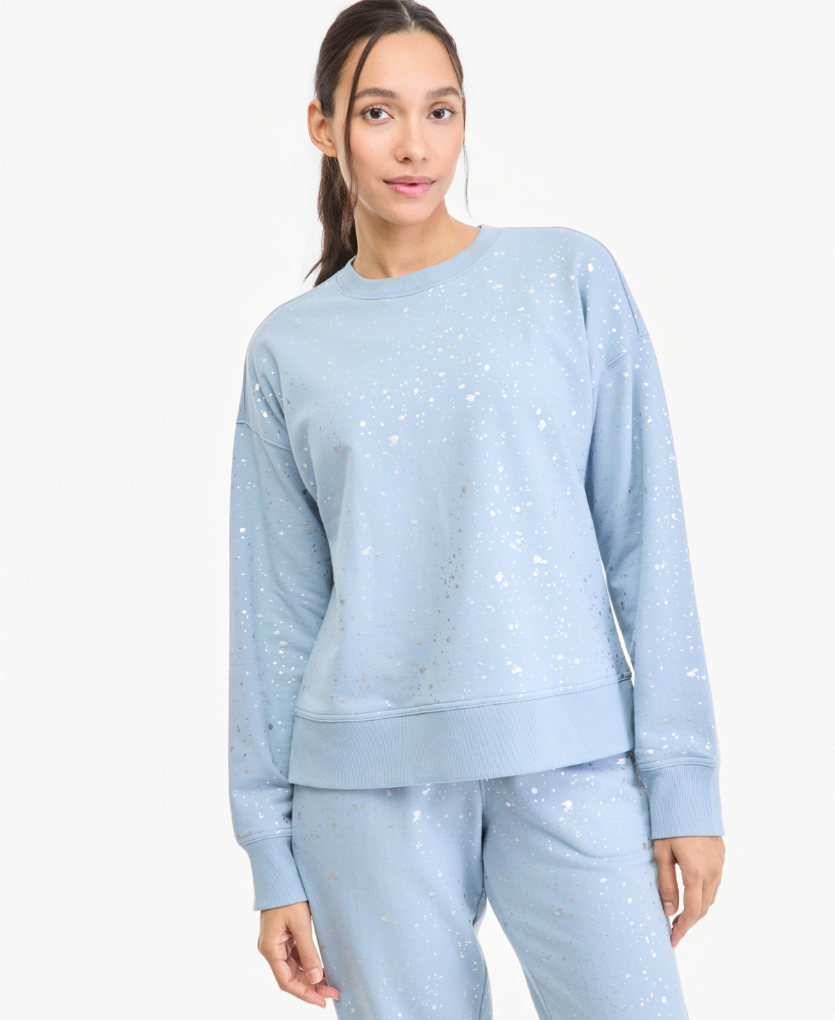 Id Ideology Women's Crewneck Long-Sleeve Splatter-Print Sweatshirt, Macy's Exclusive - Splatter Shine