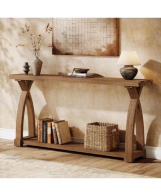 63" Solid Wood Console Table with 2-Tier Storage