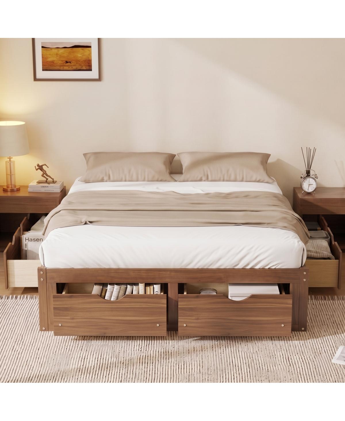 Streamdale Furniture Queen Size Wood Platform Bed with 6 Storage Drawers