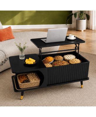  Wood Lift Top Coffee Table with Hidden Compartment and Storage Shelf