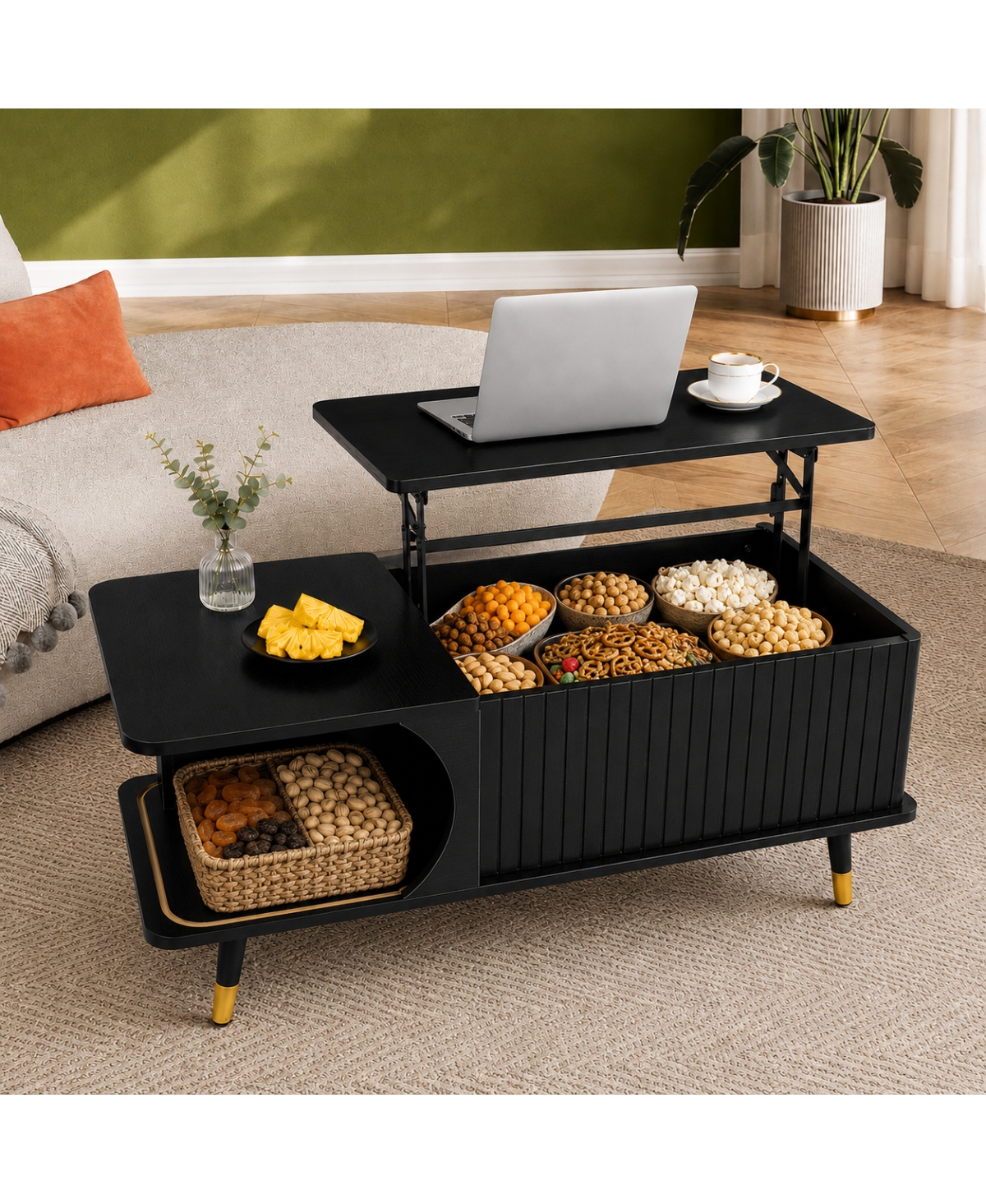 Streamdale Furniture Wood Lift Top Coffee Table with Hidden Compartment and Storage Shelf