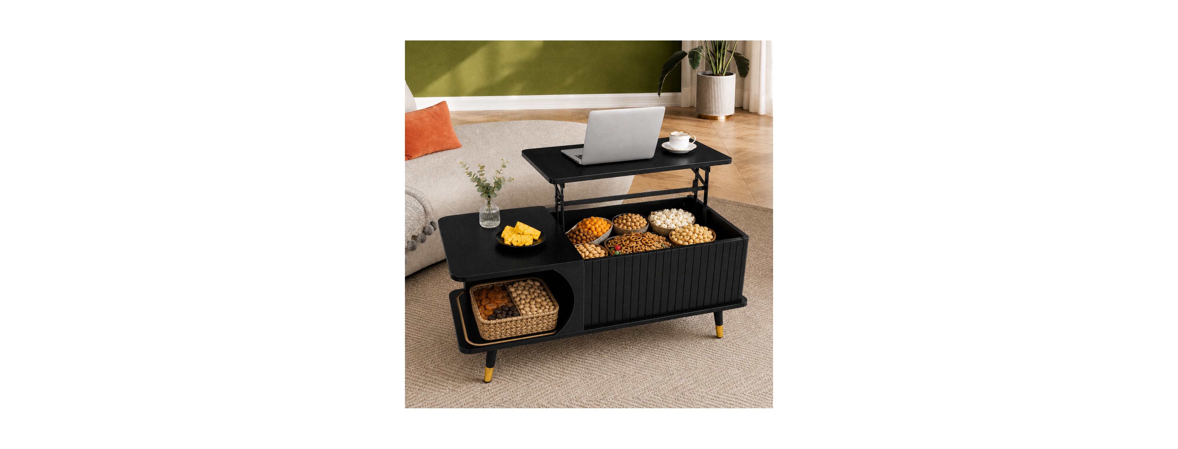 Streamdale Furniture Wood Lift Top Coffee Table with Hidden Compartment and Storage Shelf