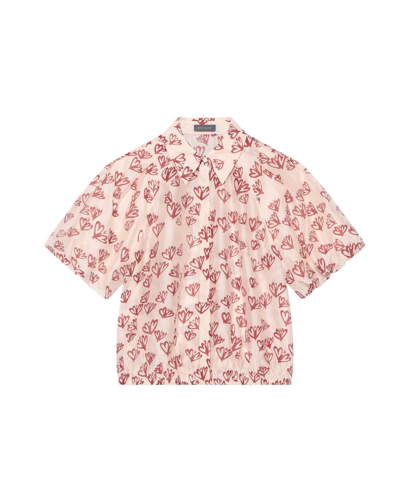 Женская блузка Mint Velvet Heart-Print Puff-Sleeve, цвет: Светлый розовый — фото 4