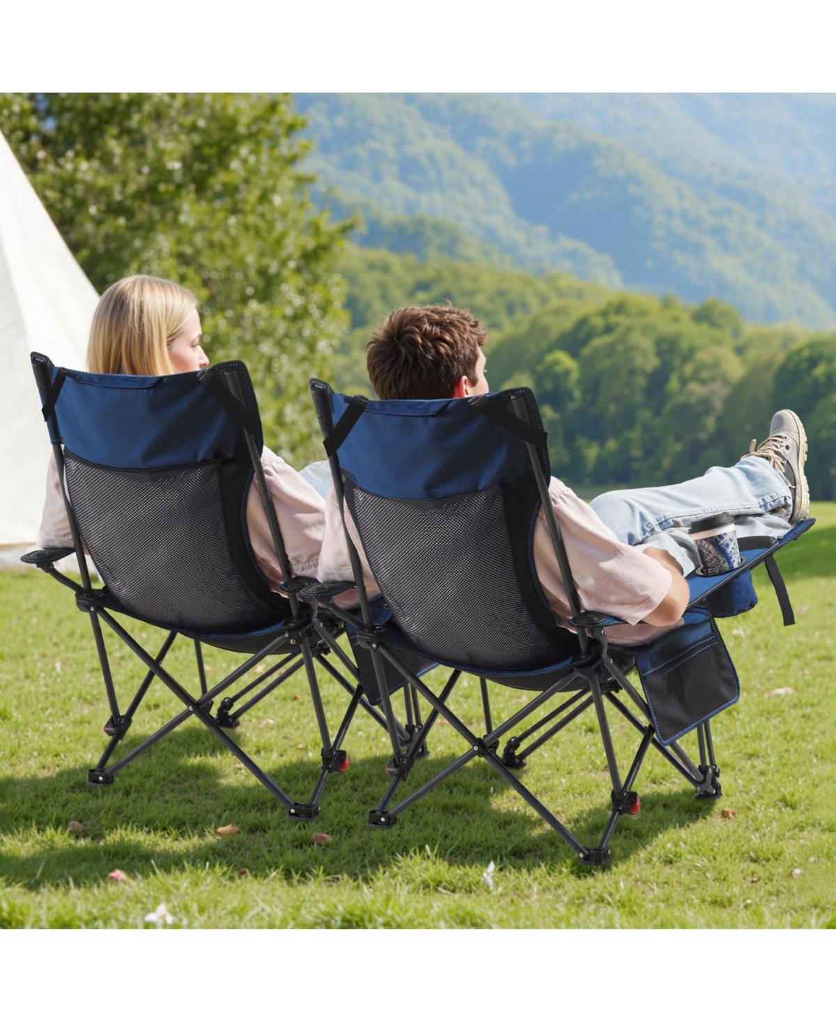 Slickblue Portable Reclining Camping Chair with Cushion, Adjustable Folding Beach Chair with Footrest