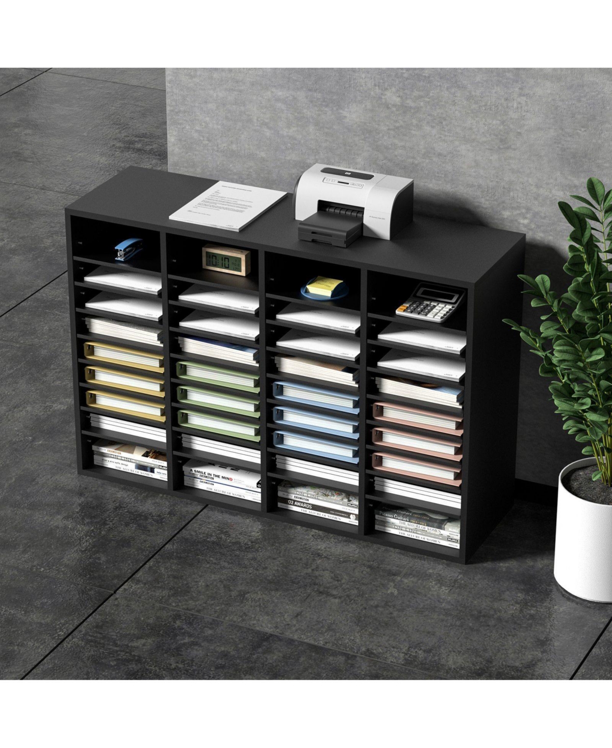 Slickblue 36-Compartment Wood File Organizer with Removable Shelves for Mail, Documents and Paper