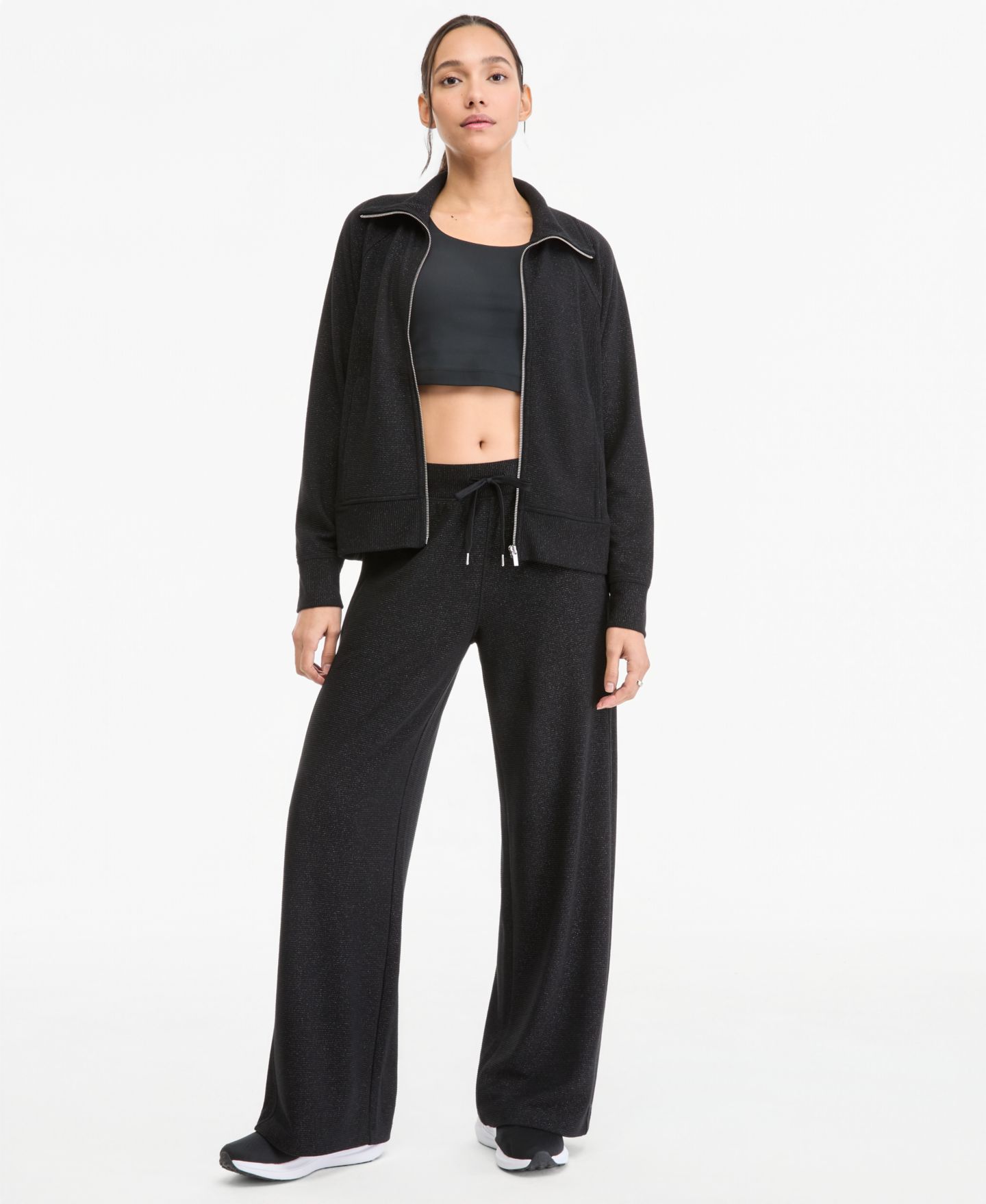 Женские брюки ID Ideology Shine Wide-Leg Ottoman-Rib, цвет: Глубокий чёрный — фото 1
