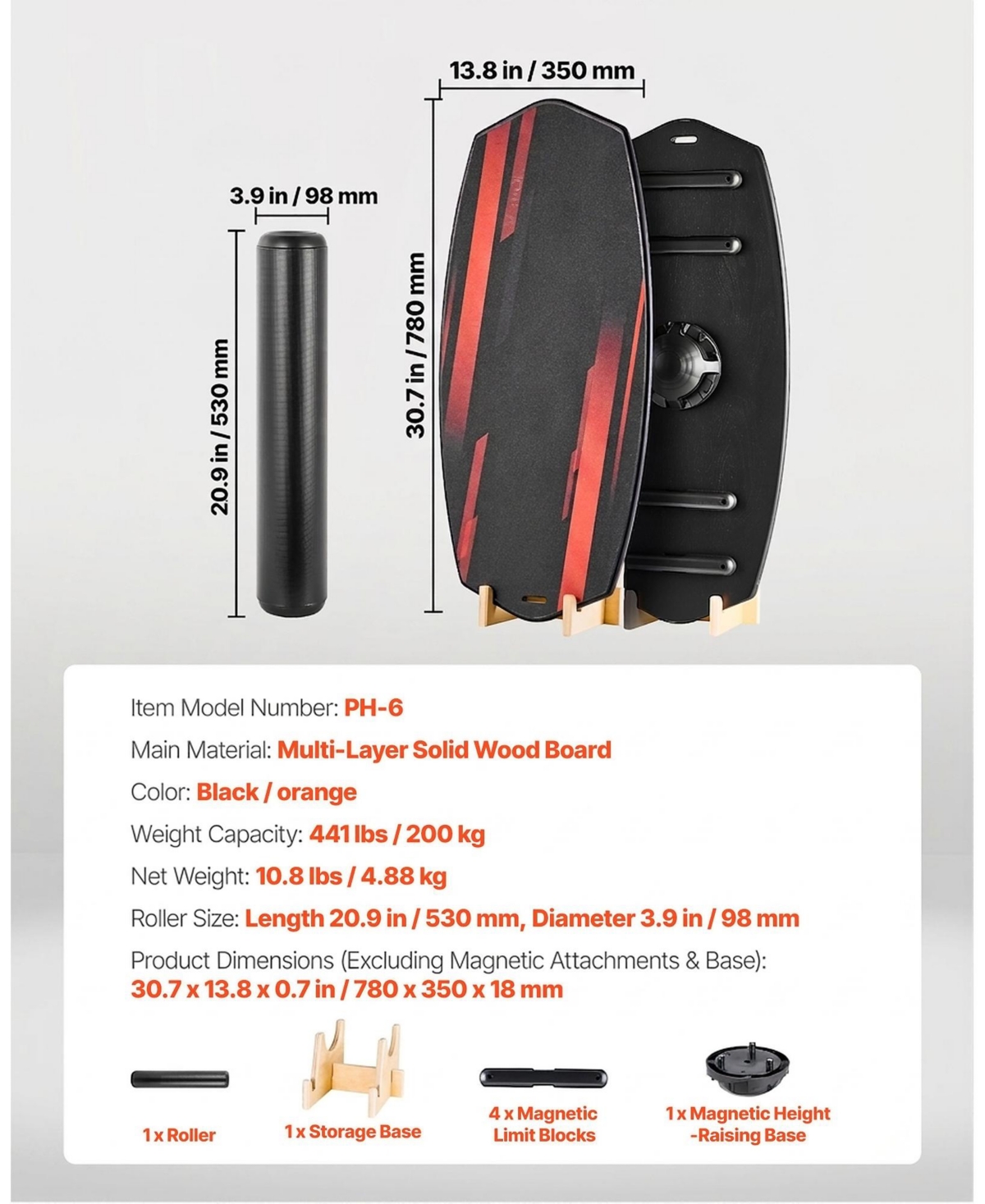 Hongge 32-Inch Wooden Balance Board Trainer with Roller Set