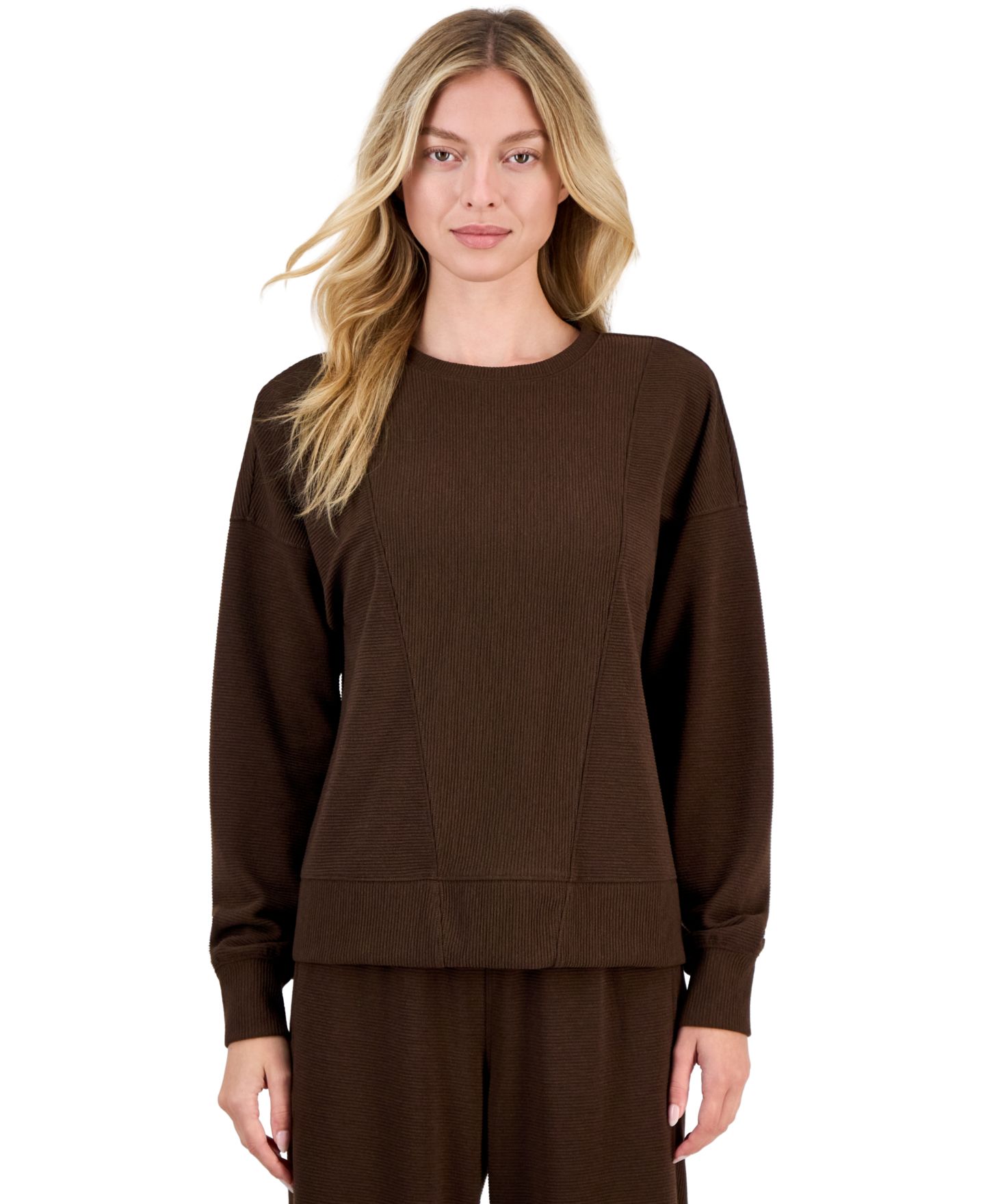 Женский свитшот ID Ideology Ribbed Knit Crewneck, цвет: Кофейный — фото 1