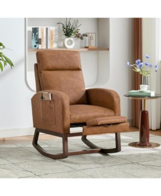 Modern Teddy Upholstered Nursery Rocking Chair with Footrest, Comfortable Recliner Rocker with Side Pocket