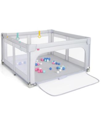 Foldable Baby Safety Play Yard with Secure Zipper Gate for Toddlers