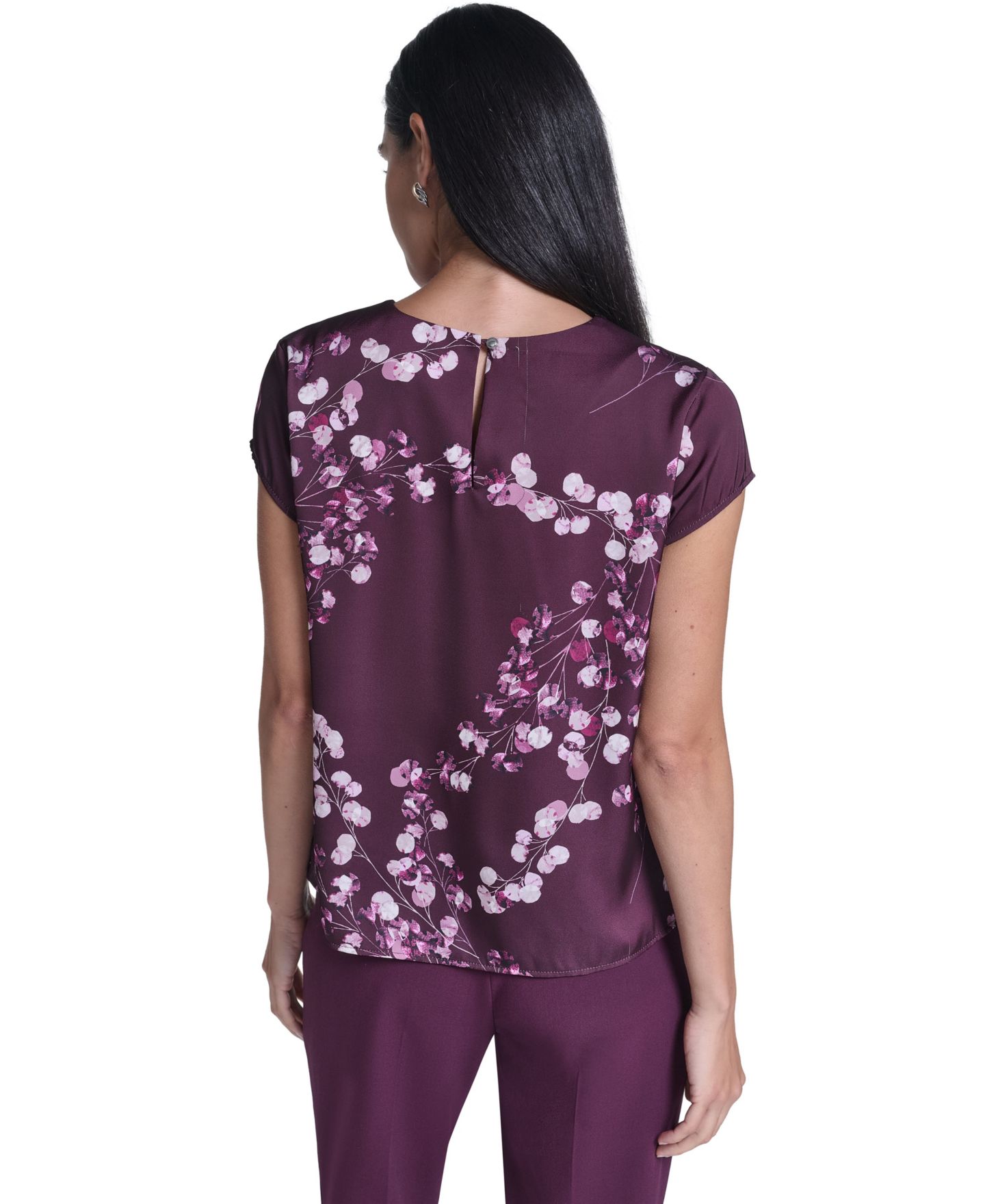 Женская блузка Calvin Klein Floral V-Neck Cap-Sleeve, цвет: Разноцветный — фото 4
