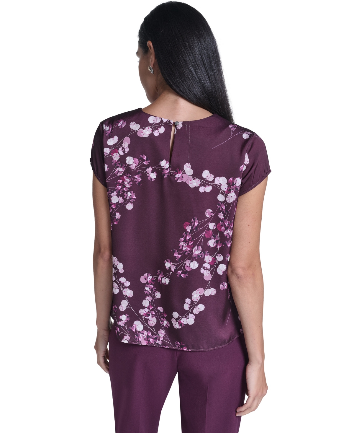 Calvin Klein Women's Floral V-Neck Cap-Sleeve Blouse