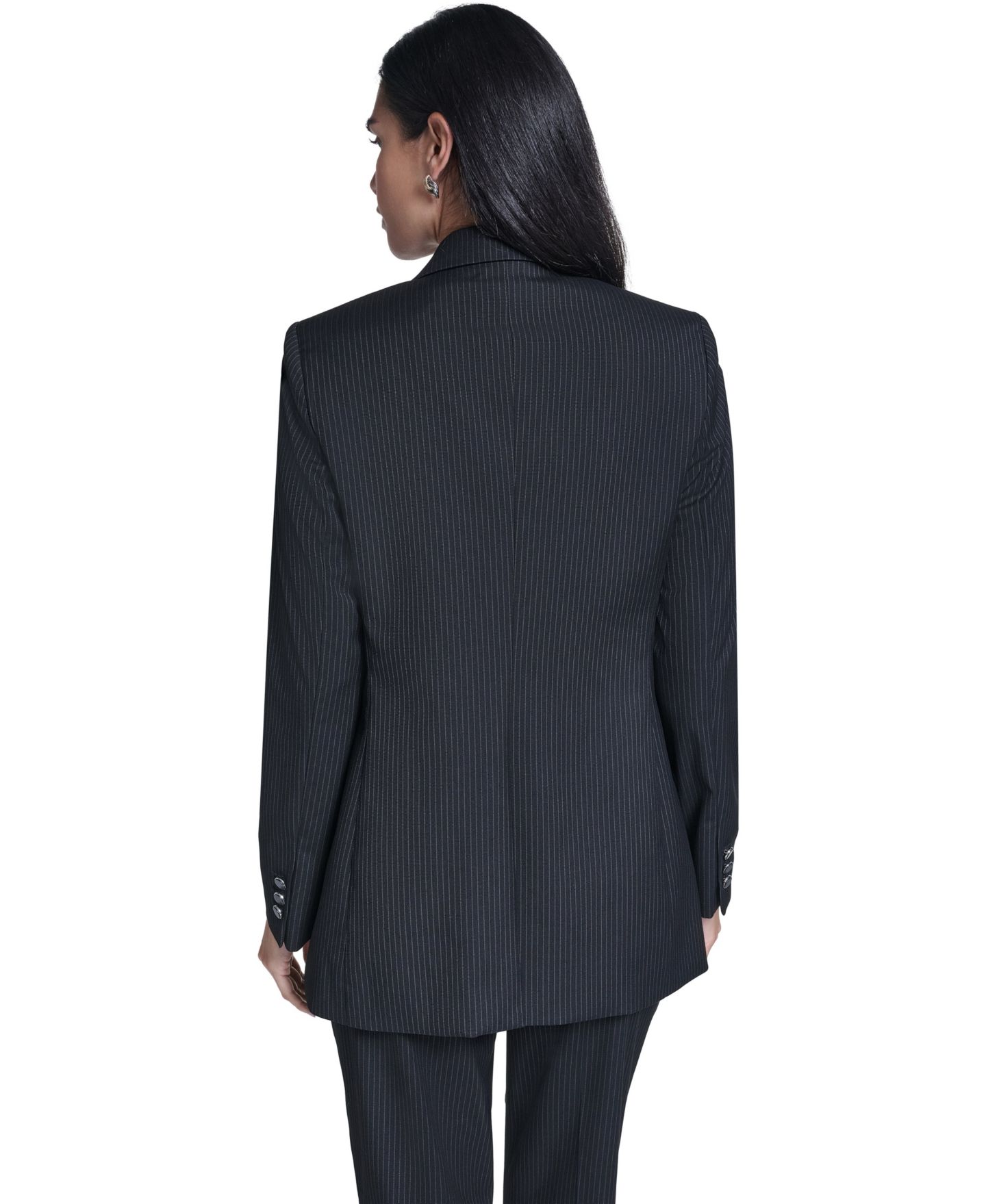 Женский пиджак Calvin Klein Single Button Notch Collar Stripe Blazer, цвет: Чёрный кремовый — фото 4