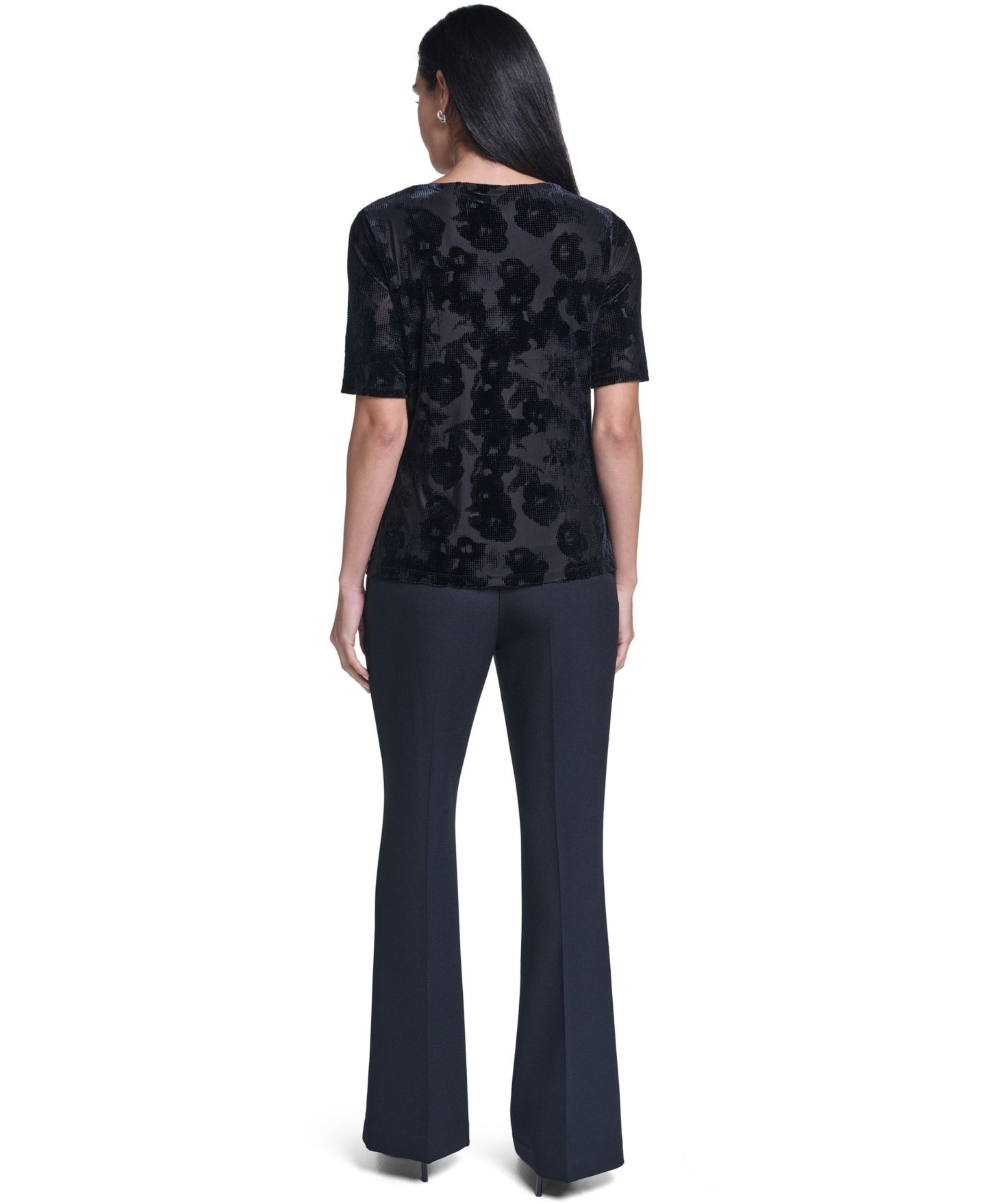 Женская блузка Calvin Klein Short-Sleeve Pleated Floral, цвет: Чёрный — фото 5