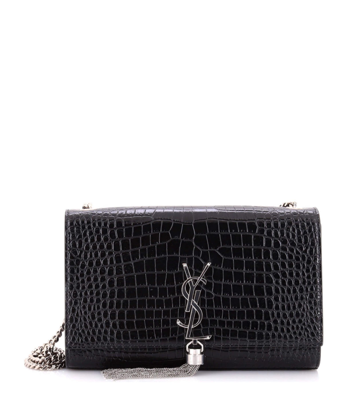 Pre-Owned Saint Laurent Medium Classic Monogram Tassel Crossbody Bag Embossed Leather - Black