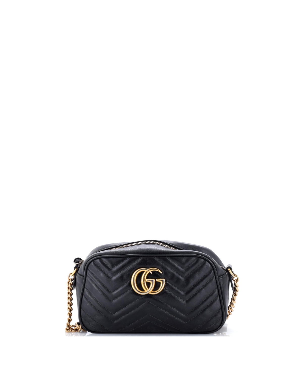 Pre-Owned Gucci Small Gg Marmont Shoulder Bag Matelasse Leather - Black