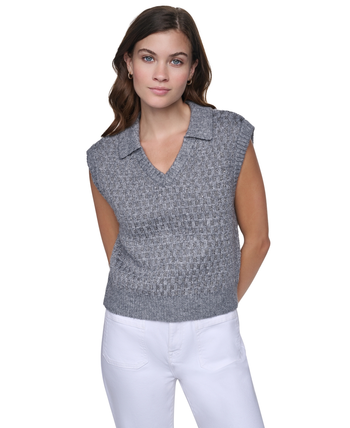 Dkny Jeans Women's Sleeveless V-Neck Sequin Sweater