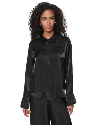 Petite East River Shine Long Sleeve Button Up Satin Blouse