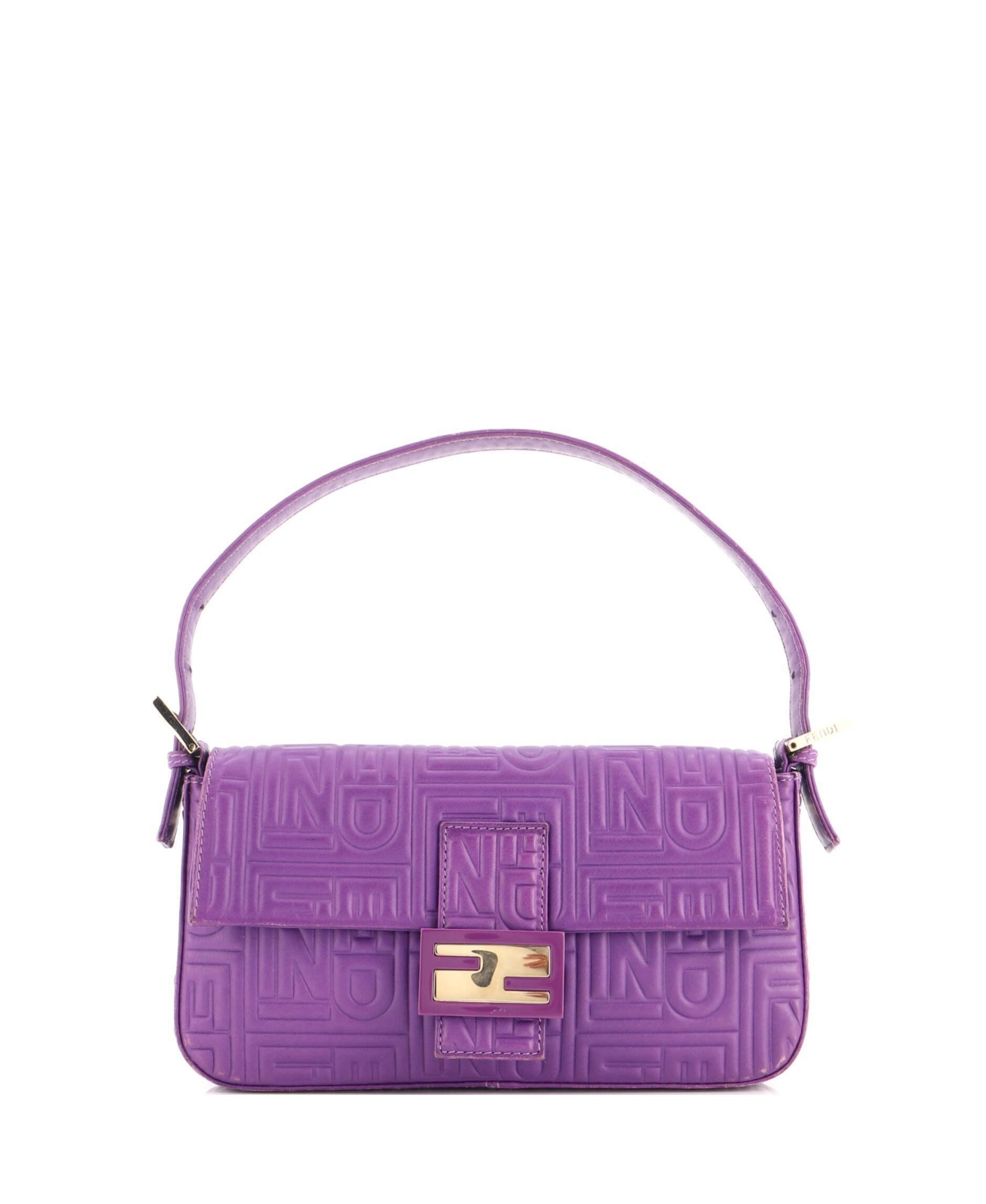 Pre-Owned Fendi Small Baguette Bag Logo Embossed Leather