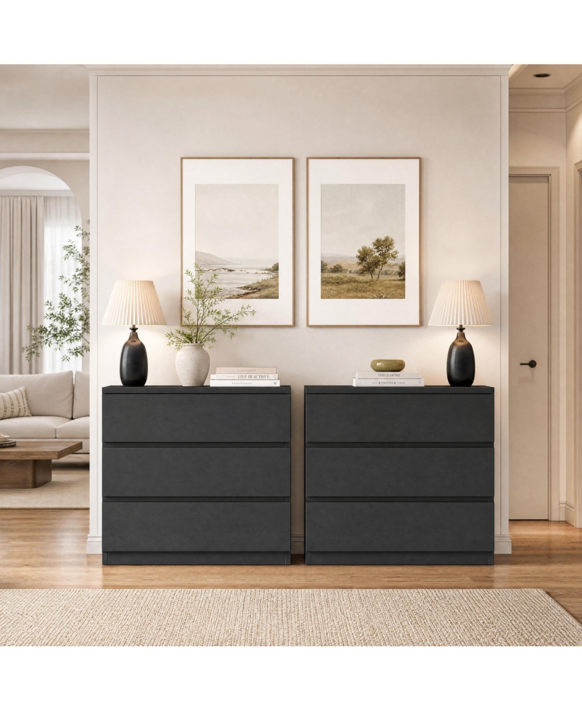 homfan 3 Drawer Dresser, 22.8"Wide Set of 2 Wood Chest Drawers with Anti Tip Safety Kit, Smooth Sliding Storage Cabinet