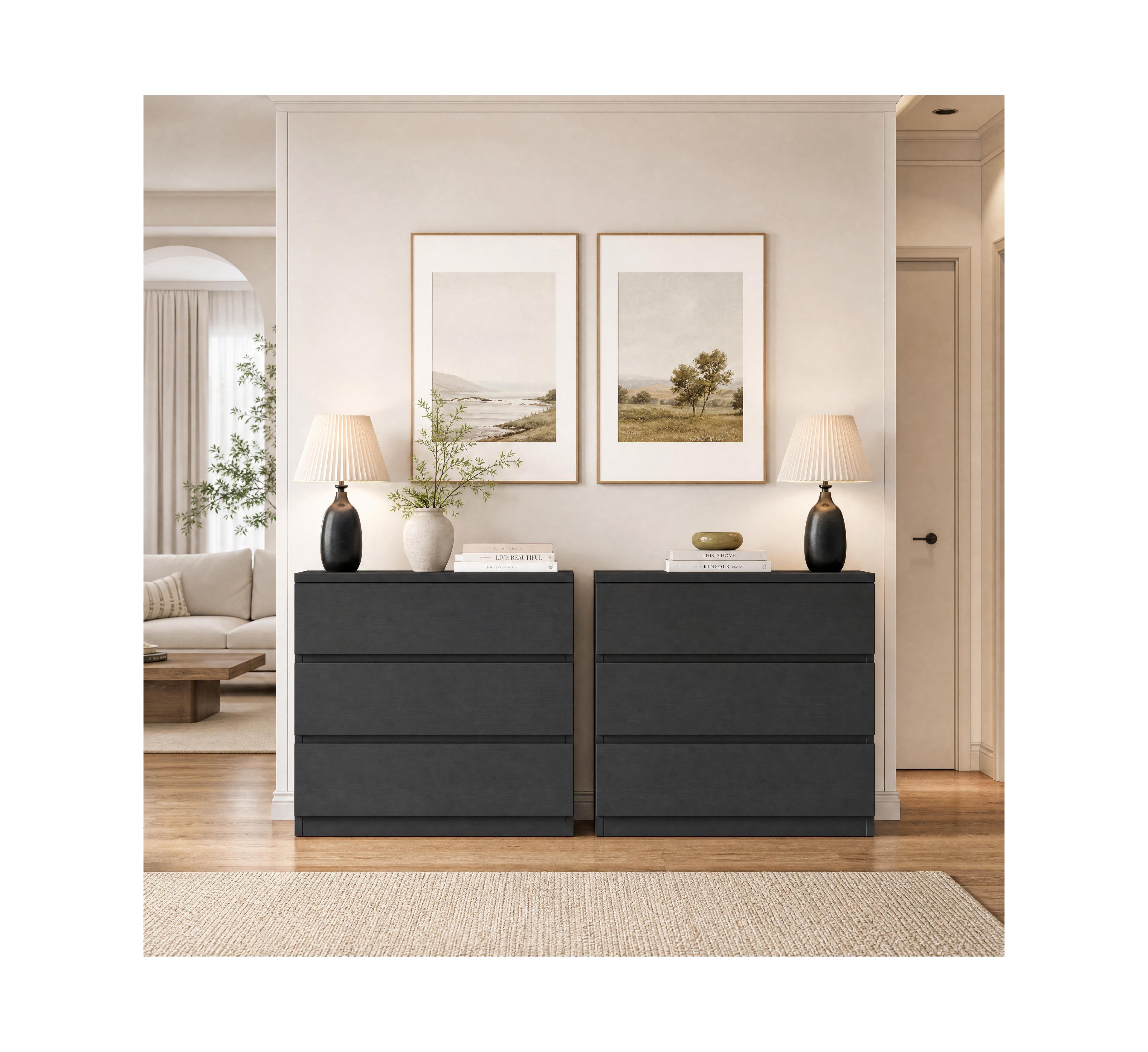 homfan 3 Drawer Dresser, 22.8"Wide Set of 2 Wood Chest Drawers with Anti Tip Safety Kit, Smooth Sliding Storage Cabinet